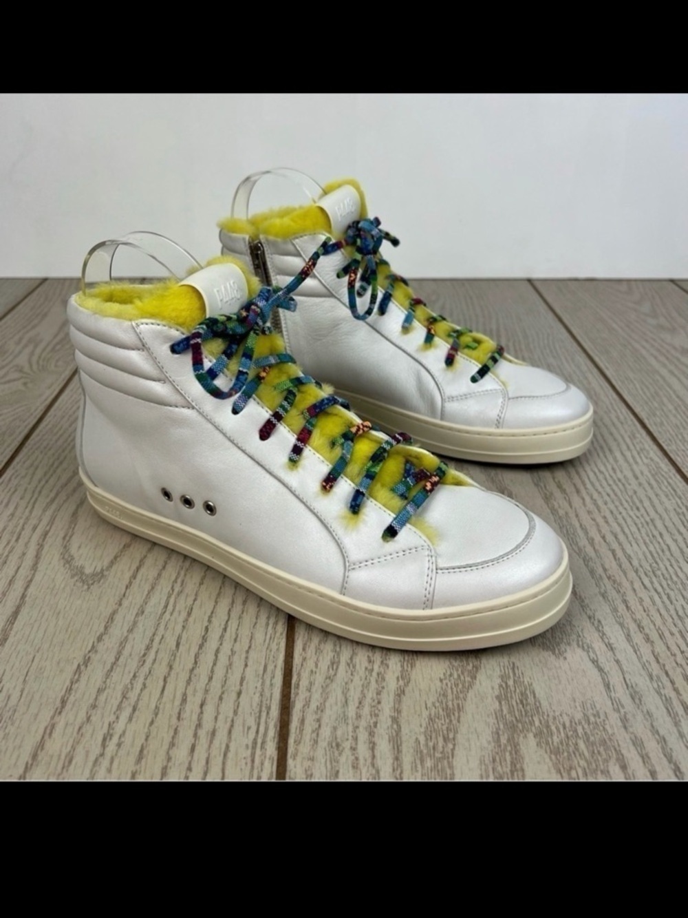 P448 Faux Fur Lined Fanti High Top Sneakers 38 Yellow/Grey Silver $348